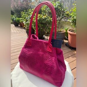 Lucca in Pelle Pink Snakeskin Embossed Leather Tote Shoulder Bag NWT